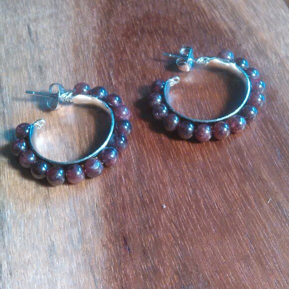 Mozambique Garnet Stainless Steel Hoop Earrings - Picture 3 of 8